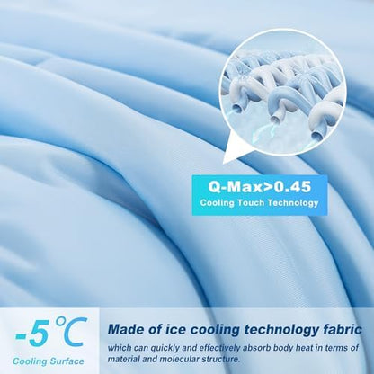 Cooling Comforter King Size, Double-Sided Cold Tech Fabric Quilted Bed Comforters Cooling Blanket for Hot Sleepers, Breathable Lightweight Summer Bedding, All-Season Ice Blanket, Blue