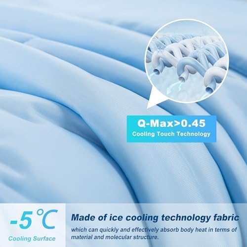 Cooling Comforter Queen Size, Double-Sided Cold Tech Fabric Quilted Bed Comforters Cooling Blanket for Hot Sleepers, Breathable Lightweight Summer Bedding, All-Season Ice Blanket, Blue