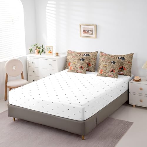 Erosebridal Kids RV Camping Full Bedding Set 7 Piece,Camper Bunk Comforter Set with Sheets for Travel Trailer Decor,Forest Themed Bear Fox Owl Bed Set with Fitted Sheet+Flat Sheet,Pillowcases