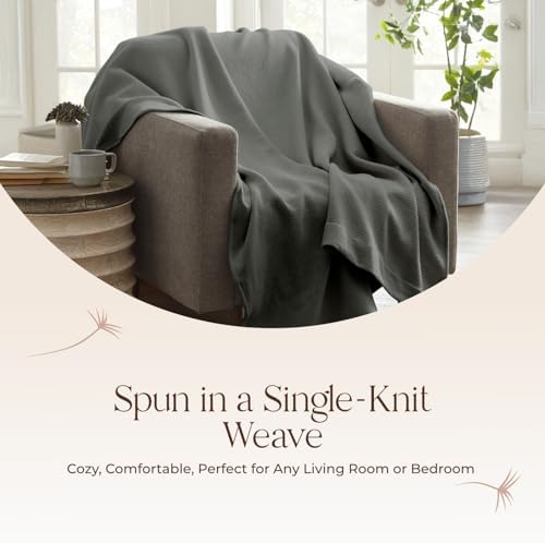 100% Organic Cotton Blanket - GOTS & Fairtrade Certified Organic Cotton Throw Blanket for Bed with a Heavy & Breathable Single Knit Weave - Great as Bedspread or Coverlet (Gray, Full/Queen)