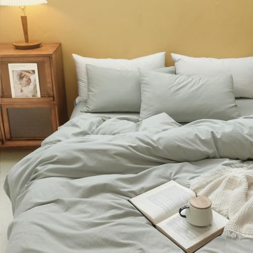 FOSSA Duvet Cover Set 100% Washed Cotton Linen Feel Twin