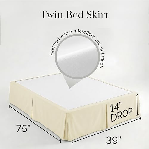 Southshore Fine Living, Inc. Twin Bed Skirt - 14" Drop, Luxury Pleated Bed Skirts, Twin Size Bedding Dust Ruffle, Twin Size Bed Skirting, Cream