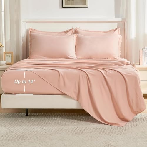 Andency Oversized King Comforter Set, 7 Pieces Pink Bedding