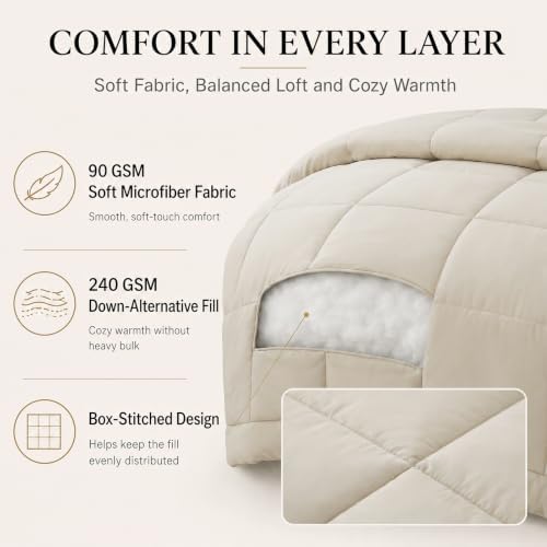 CozyLux California King Comforter Set Beige - 7 Pieces Bed in a Bag