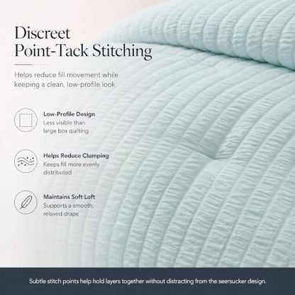 CozyLux Full Size Comforter Sets, 7 Pieces Ice Blue Seersucker Bed in a Bag