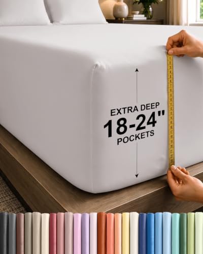 CGK Linens Extra Deep King Fitted Sheet - Fitted Sheet Only - Light Grey