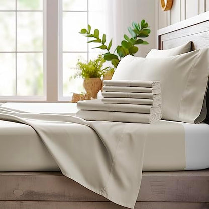 Bamboo Bay 6 Piece Full Size Sheet Set, 100% Viscose Made from Bamboo, Breathable, Ultra Soft Cooling Bed Sheets for Hot Sleepers, Beddings with Deep Pockets Fit 16" Mattress, Ivory