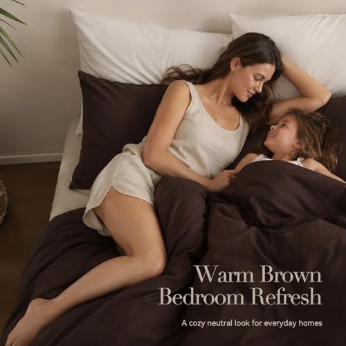 ROSGONIA King Size Comforter Set, Brown, 3 Pieces Soft Bedding Quilt