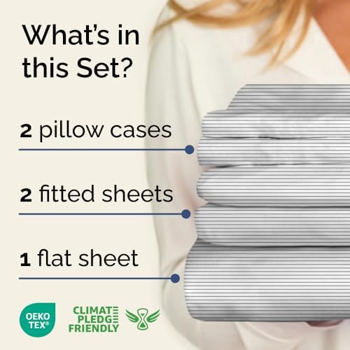 Split King 5 Piece Striped Sheet Set - Breathable & Cooling - Fine Lines