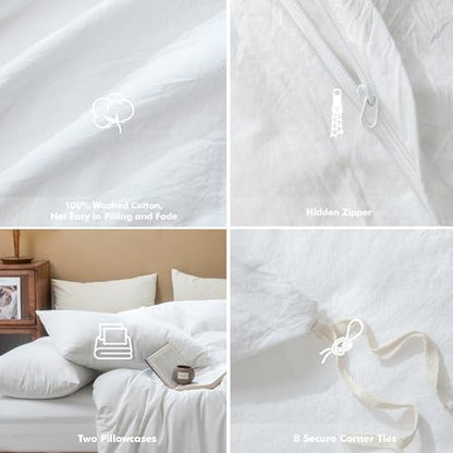 FOSSA Duvet Cover Set 100% Washed Cotton Linen Feel Oversized Queen