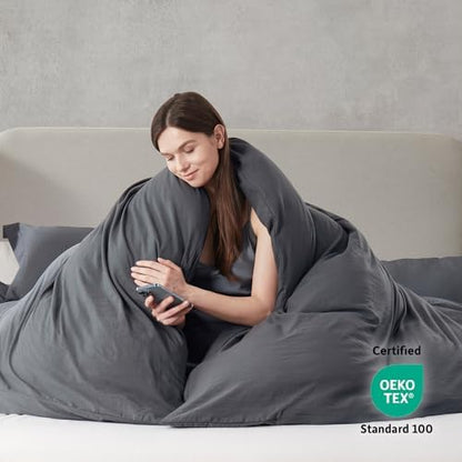 Hearth & Harbor Prewashed Twin Duvet Cover Set, Dark Grey