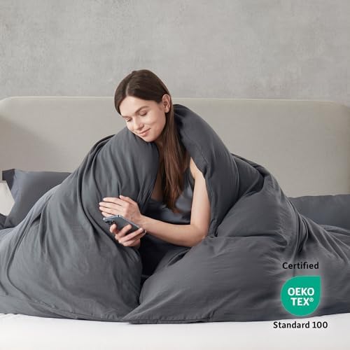 Hearth & Harbor Prewashed Queen Duvet Cover Set, Dark Grey