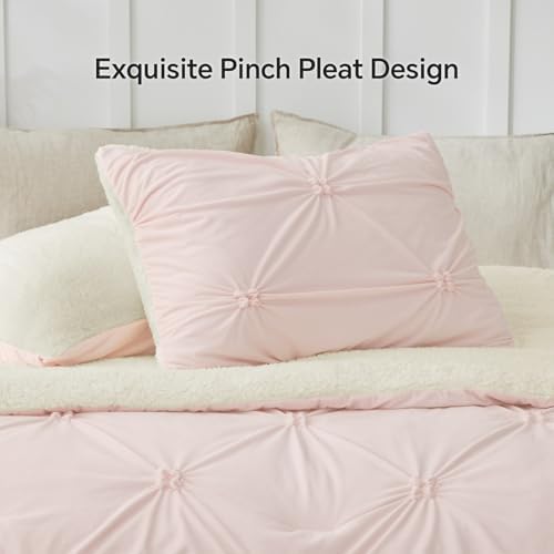 BEDELITE Fluffy Sherpa Twin Comforter Set,Pintuck-Pink