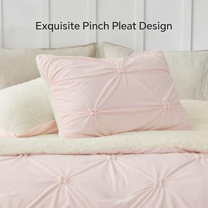 BEDELITE Fluffy Sherpa Twin Comforter Set,Pintuck-Pink