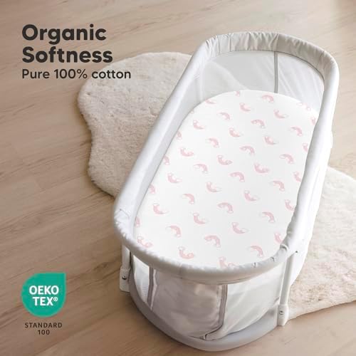 2pk Organic Baby Bassinet Sheets Boys, Girls, Fitted Sheet (Dreamland)