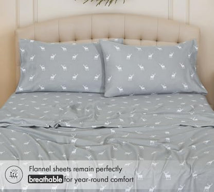 RUVANTI Flannel Sheets Set Full Size, Celestial Stag