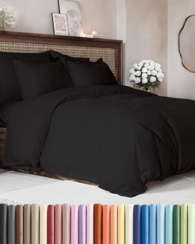 Duvet Cover Cal King Size - Soft 3 Piece with Zipper Closure - Black
