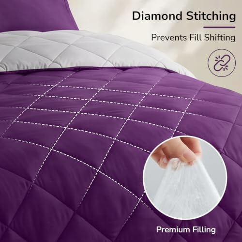 downluxe King Comforter Set Soft Reversible 3 Pieces, Purple/Grey