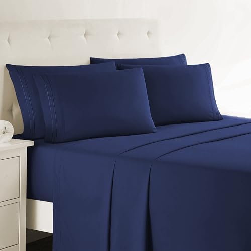 Clara Clark Twin Sheets, 5 Piece Set - Hotel Luxury Sheets for Twin Size Bed, Super Soft Bedding Set, Twin Size, Navy Blue