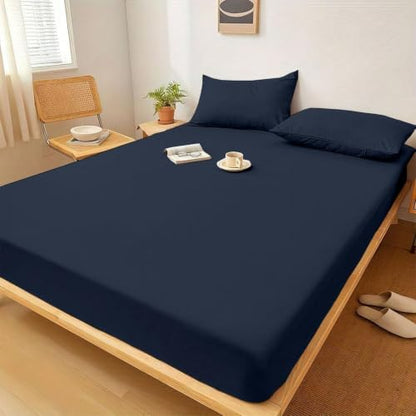 1 Piece Queen Size Fitted Sheet Only, 15-Inch Deep Mattress, Navy Blue