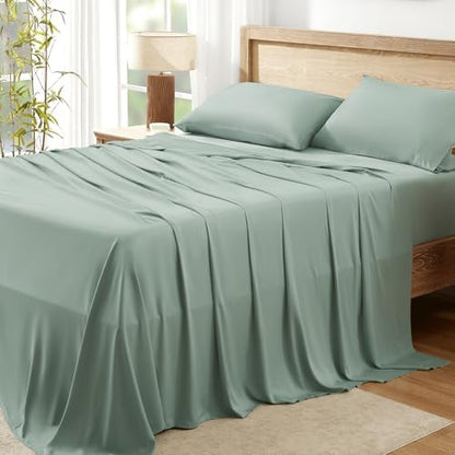 Andency Sage Green King Sheets Set 100% Viscose Derived from Bamboo
