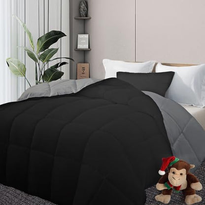 DOWNCOOL Comforter King Size, Reversible Duvet Insert, Black/Grey
