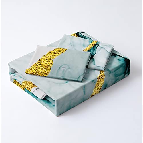 Abstract Ink Colors Design Duvet Cover Set Full Size Gold Leaf Patterned Comforter Covers Twin XL Ink Green/Blue Colors Bed Sets Lxurious Bedroom Deco