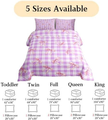 jejeloiu Checkerboard Bowknot Bedding Set Girls Comforter Set Twin Size