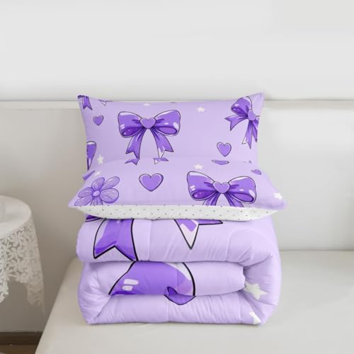 jejeloiu Bow Bedding Set for Boys Girls Bowknot Comforter Set Full Size