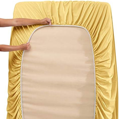 Clara Clark Twin Sheets, 5 Piece Set - Hotel Luxury Sheets for Twin Size Bed, Super Soft Bedding Set, Twin Size, Mellow Yellow