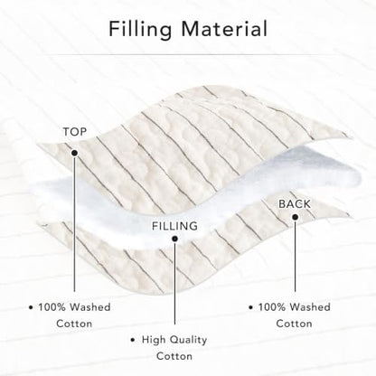 Lady Ann 100% Cotton King Quilt, Dark Grey White Classic Striped Pattern Quilted King Bedding Set, 3 Pcs Lightweight Coverlet Ultra Soft Bedspread Set for All Season