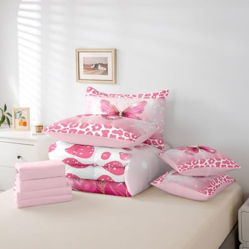 Feelyou Cute Butterfly Comforter Set with Sheets 7 Piece King Size