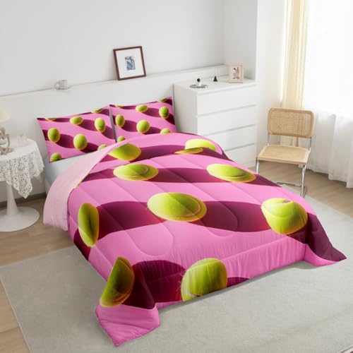 Castle Fairy 3D Tennis Balls Comforter Set Twin Size Sports Ball Game Themed Bedding Set Kids Boys Girls Modern Sport Competition All Season Quilt Set Geometric Circle Bedding Comforter Sets,2Pcs