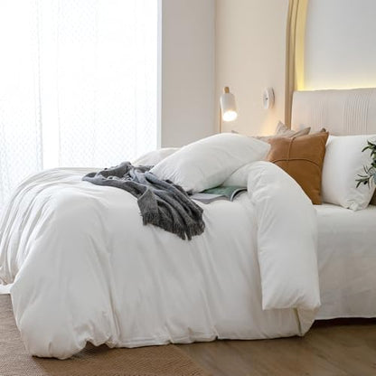 JIYUAN Oversized King Plus Washed Cotton Duvet Cover Set Relaxed Linen Feel