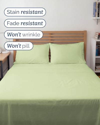 Full XL Sheets - 4 Piece Full XL Sheet Set - Breathable - Light Sage Green