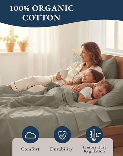 LANE LINEN Twin XL Sheets 100% Organic Cotton Percale Cooling Soft - Silver