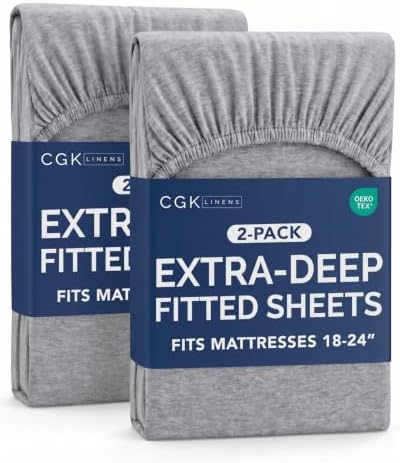 CGK Linens 2 Pack Extra Deep Queen Fitted Sheets - Heathered Grey