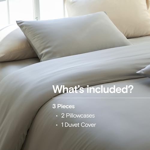 DOZ Duvet Cover Set, 100% Viscose derived from Bamboo, Organically Grown, Buttery Soft, Cooling Duvet Covers, High GSM, 1 Duvet Cover and 2 Pillowcases, 90"x90" (Dove, Full/Queen)