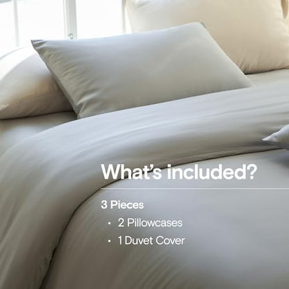 DOZ Duvet Cover Set, 100% Viscose derived from Bamboo, Organically Grown, Buttery Soft, Cooling Duvet Covers, High GSM, 1 Duvet Cover and 2 Pillowcases, 90"x90" (Dove, Full/Queen)