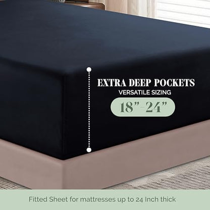 Elegant Comfort 1500 Premium Hotel Quality 18-24 Inches Deep - Extra Deep Pocket Single Fitted Sheet for High Mattress, Luxury and Softest, Smart Pocket - Wrinkle Free, Twin/Twin XL, Black