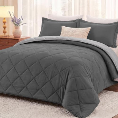 downluxe Full Size Comforter Set - Charcoal and Grey Full Comforter - Soft Bedding Sets for All Seasons -3- Piece Comforter Set Full with 2 Reversible Pillow Shams