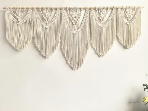 Extral Large macrame wall hanging, 71'' W x 32'' L boho wall art tapestry wall decor for urban entryway,living room,bedroom decor, headboard woven wall art, big fiber art over couch art for Yarn hallway (Beige-C)
