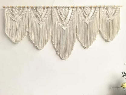 Extral Large macrame wall hanging, 71'' W x 32'' L boho wall art tapestry wall decor for urban entryway,living room,bedroom decor, headboard woven wall art, big fiber art over couch art for Yarn hallway (Beige-C)