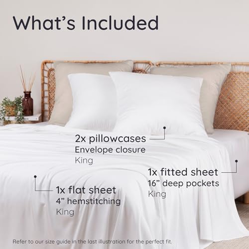 Bambaw Cooling Sheets King Size Set 4pcs – 100% Viscose Derived from Bamboo Sheets King Size Deep Pocket, Fits Up to 16'', Luxury Bedding, Super Soft & Perfect for Hot Sleepers (White)
