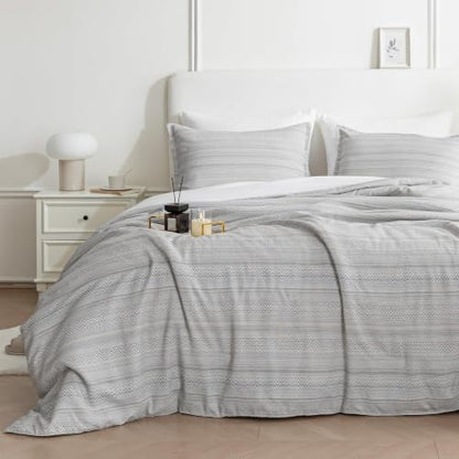 SLEEP ZONE Comforters Twin Set, Wave Stripe Boho Bedding Set Gray 2 Pcs