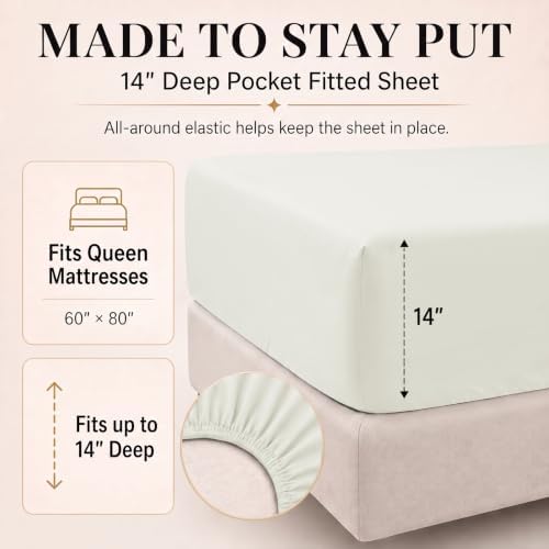 CozyLux Queen Comforter Set Ivory, 7 Pieces Bed in a Bag