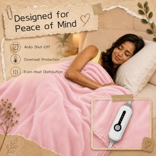 ReyyNio Electric Heated Blanket Full Size 72"x84", 10H Auto-Off, Pink