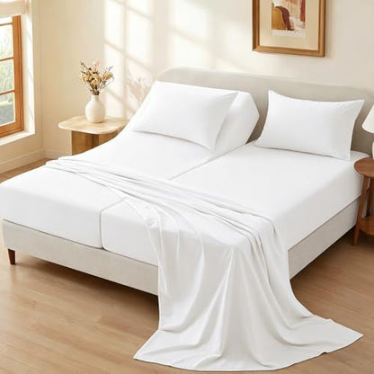 P Pothuiny 5-Piece Split King Sheets Set, White Soft Microfiber Fabric