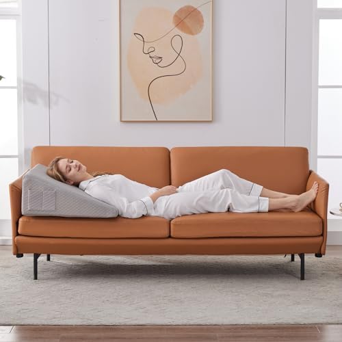 Ruqmuis Wedge Pillow for Sleeping, 10" Bed Wedges Pillow for Headboard, Triangle Incline Wedge for Acid Reflux, Pillows Wedge for Back Pain Relief, Elevated Leg Pillows After Surgery, Snoring, Grey