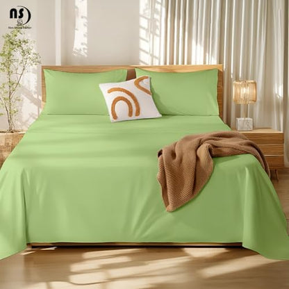 NON Sticky cotton Twin 4 Piece Sheet Set, 100% Long Staple Cotton, Soft Cooling Hotel Luxury Bedding Sheets, Deep Pocket Fits 10" to 18" Mattress, 39" x 75", Sage Solid